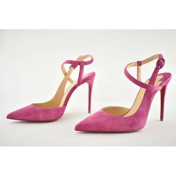 Christian Louboutin Jenlove 100 Grenat Pink Ankle Strap Pointed Heel Pump 35.5